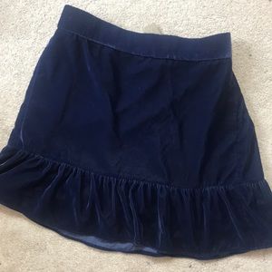 Navy velvet ruffle J crew skirt NWT